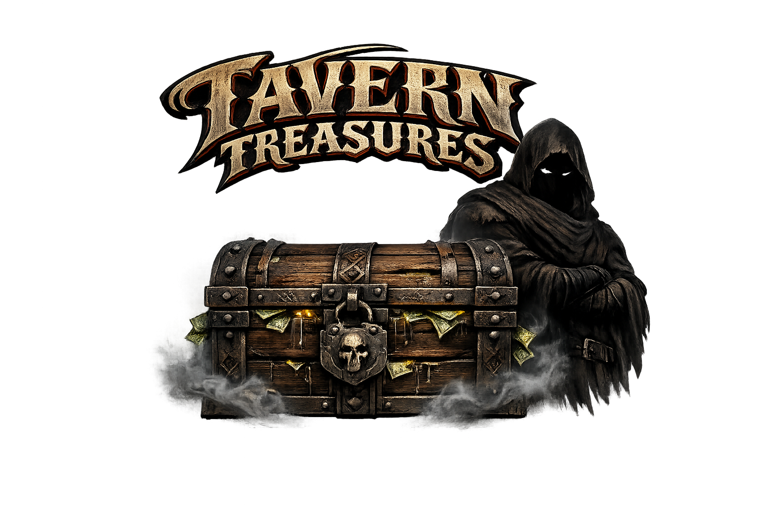 Tavern Treasures logo featuring a treasure chest and the organization name